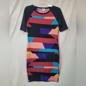 Lularoe Julia Colorful Geometric Women's Dress-Size SMALL Reglan Sleeves